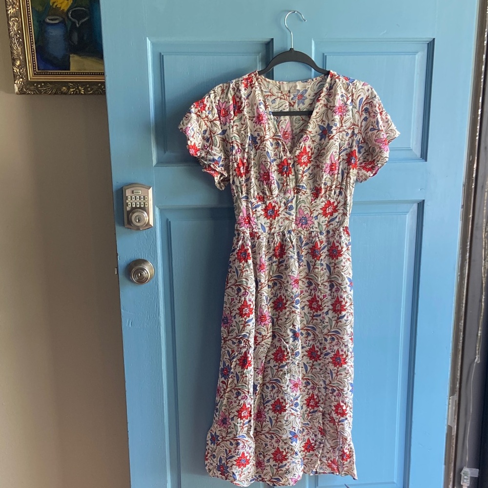 LOFT Red and Blue Floral Midi Dress